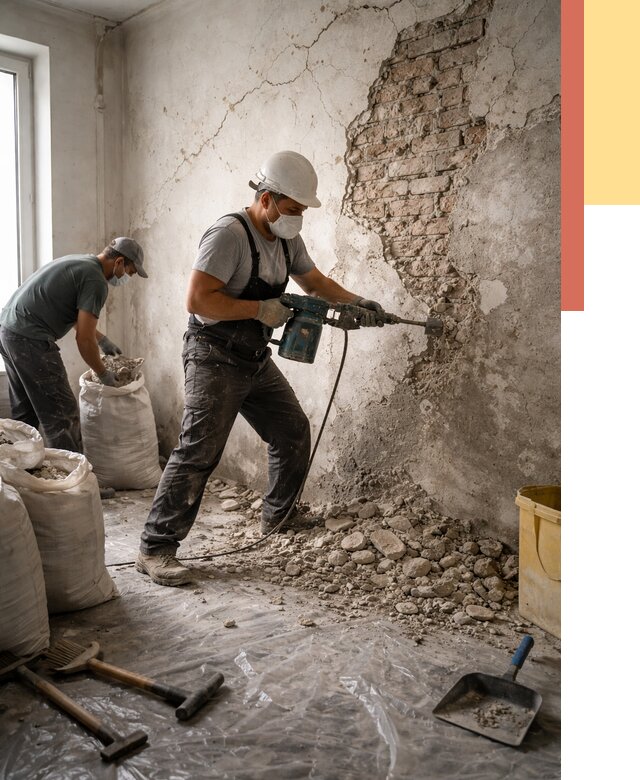 Демонтаж штукатурки со стен в Воскресенске от 7443 руб/м² — быстро и недорого | ОТДЕЛОЧНИК-Вск