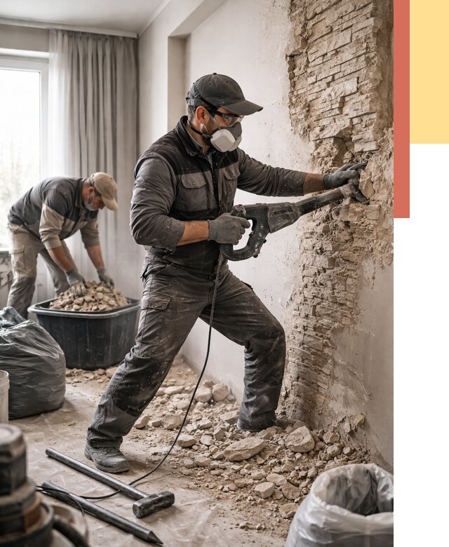 Демонтаж декоративного камня в Воскресенске от 1499 руб/м² — быстро и недорого | ОТДЕЛОЧНИК-Вск