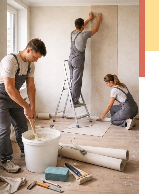 Оклейка стен обоями в Воскресенске от 3618 руб/м2 — быстро и недорого | ОТДЕЛОЧНИК-Вск