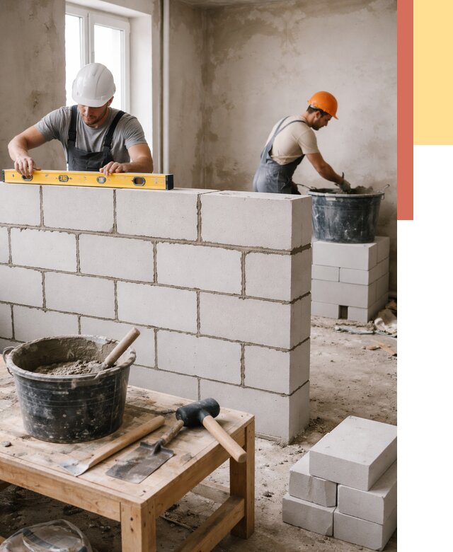 Кладка перегородок из газобетона в Воскресенске от 3308 руб. под ключ | ОТДЕЛОЧНИК-Вск