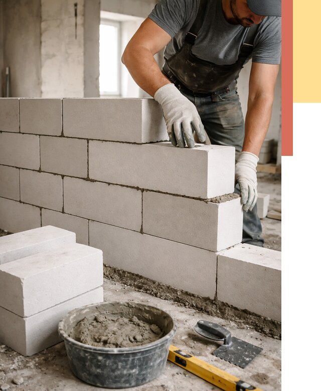 Кладка перегородок из силикатного блока в Воскресенске от 4135 руб. под ключ | ОТДЕЛОЧНИК-Вск