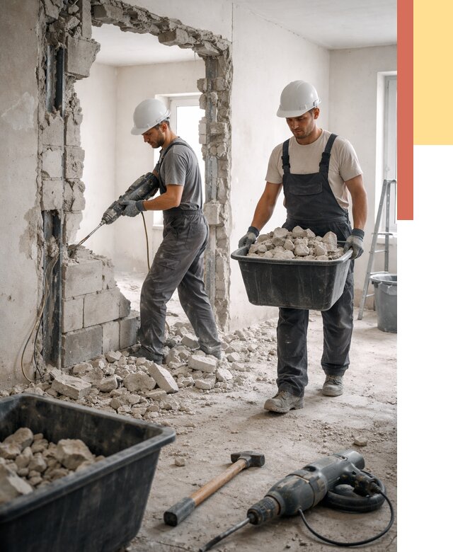 Демонтаж блоковых перегородок в Воскресенске от 3877 руб. — быстро и недорого | ОТДЕЛОЧНИК-Вск