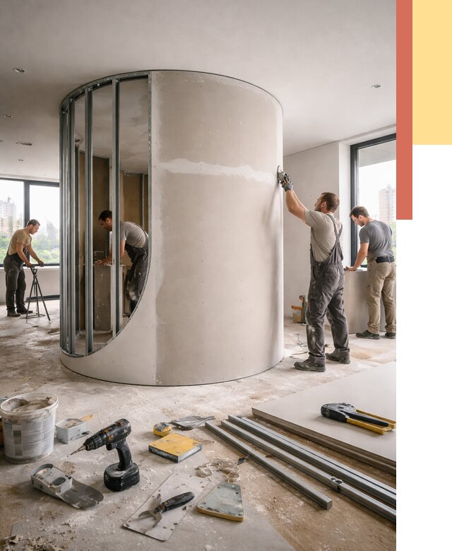 Радиусная перегородка из гипсокартона в Воскресенске от 2998 руб. под ключ | ОТДЕЛОЧНИК-Вск