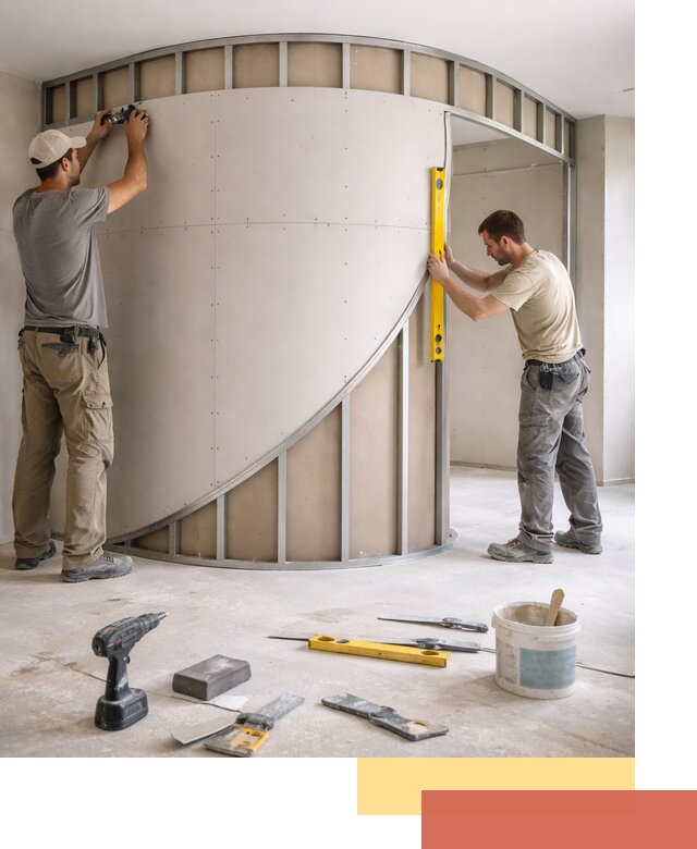 Радиусная перегородка из гипсокартона в Воскресенске под ключ