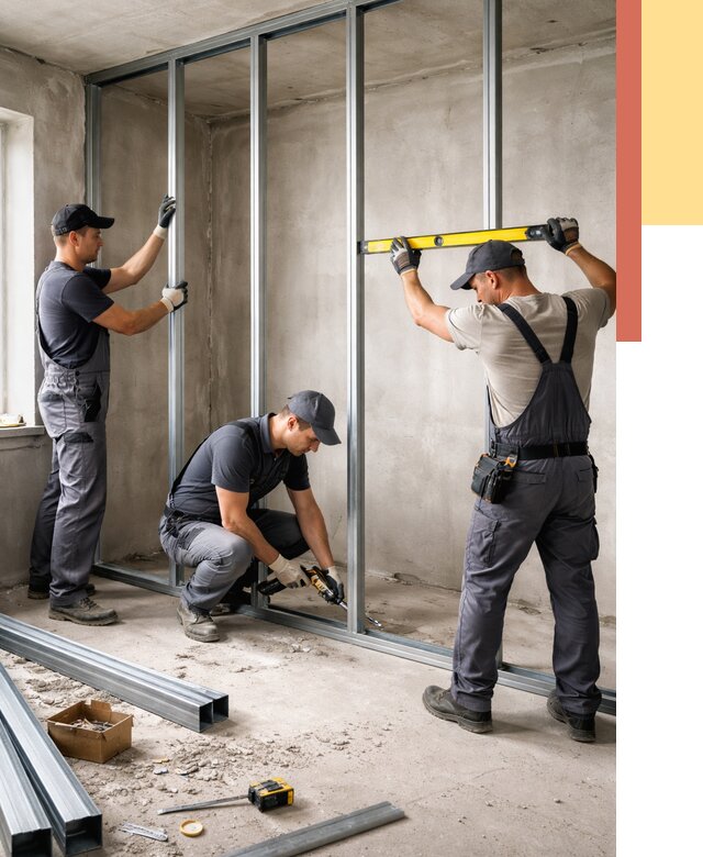 Монтаж каркаса перегородки из профиля в Воскресенске от 775 руб. | ОТДЕЛОЧНИК-Вск