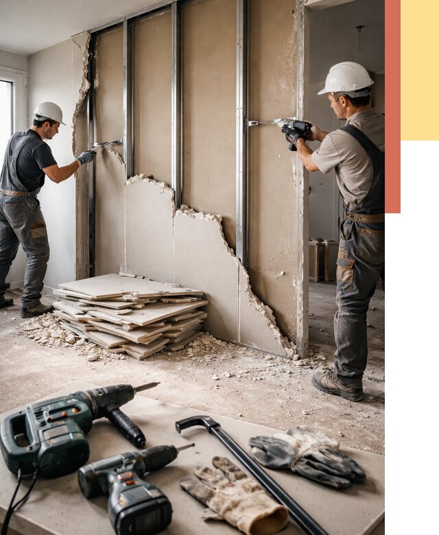 Демонтаж перегородки из гипсокартона в Воскресенске от 1241 руб. быстро и недорого | ОТДЕЛОЧНИК-Вск