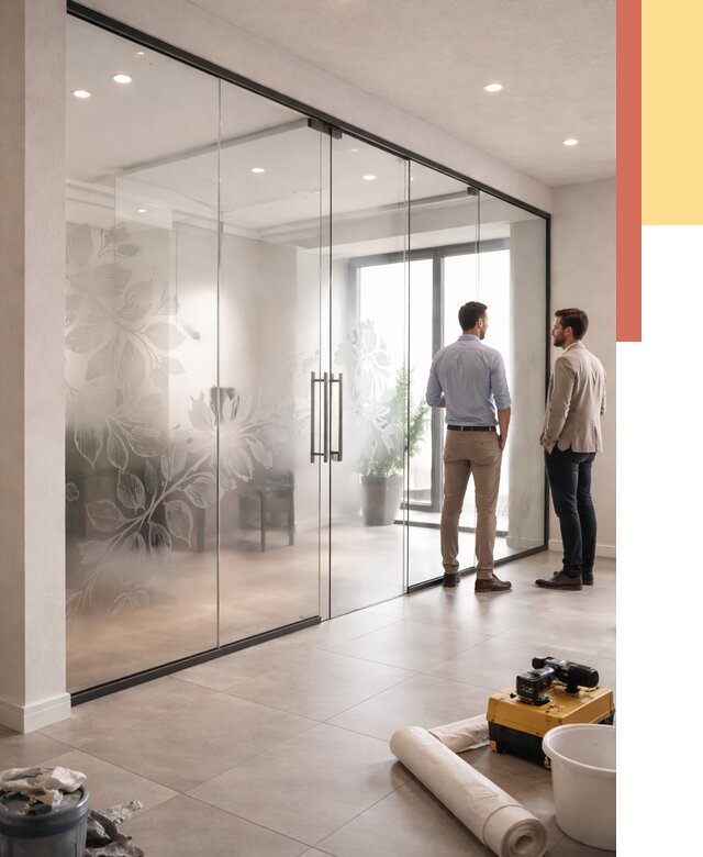 Стеклянные перегородки с рисунком в Воскресенске от 12923 руб. монтаж и нанесение | ОТДЕЛОЧНИК-Вск