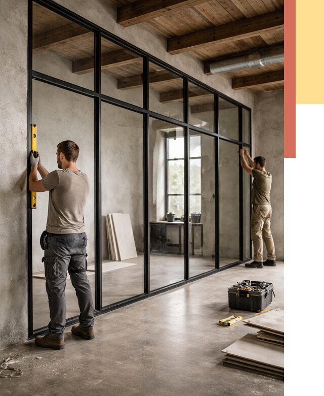 Стеклянные перегородки лофт в Воскресенске от 10855 руб. под ключ | ОТДЕЛОЧНИК-Вск