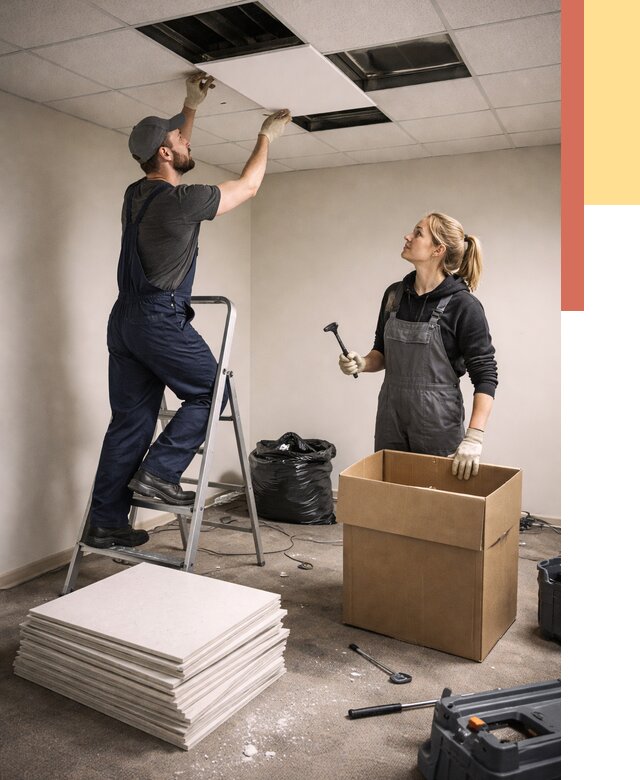 Демонтаж потолочной плитки в Воскресенске от 4652 руб. быстро и недорого | ОТДЕЛОЧНИК-Вск