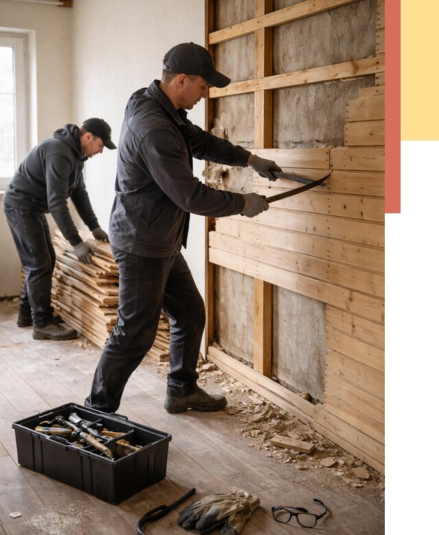 Демонтаж вагонки в Воскресенске от 3928 руб/м2 — быстро и недорого | ОТДЕЛОЧНИК-Вск