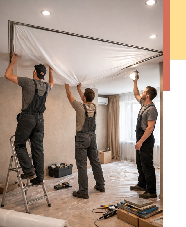 Монтаж ПВХ натяжного потолка в Воскресенске от 3618 руб. под ключ | ОТДЕЛОЧНИК-Вск