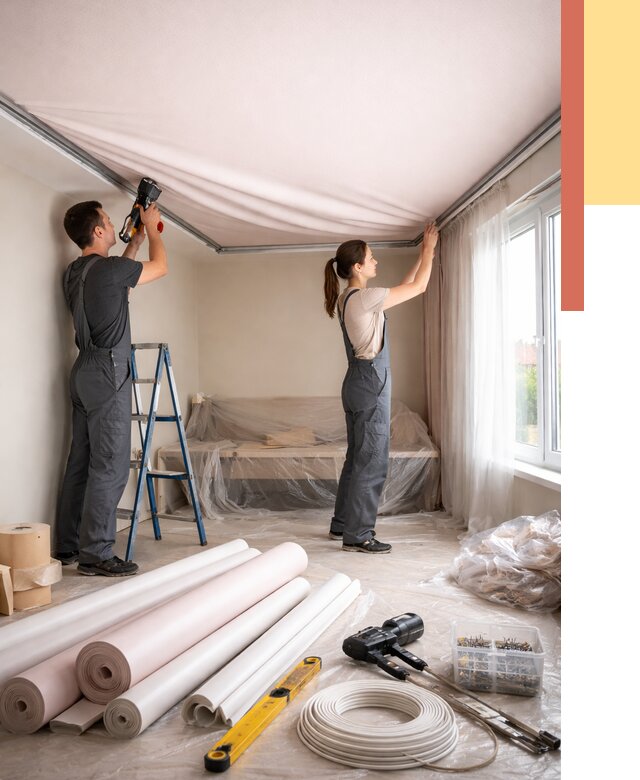 Монтаж цветного натяжного потолка в Воскресенске от 4342 руб/м² — быстро и недорого | ОТДЕЛОЧНИК-Вск