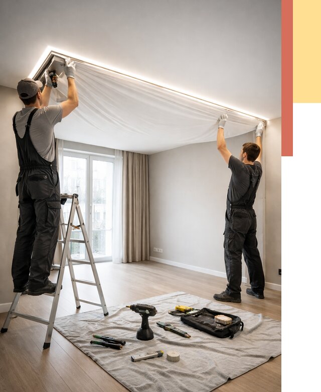 Монтаж парящего натяжного потолка в Воскресенске от 4652 руб. быстро и недорого | ОТДЕЛОЧНИК-Вск