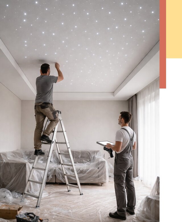 Монтаж натяжного потолка «звездное небо» в Воскресенске от 6720 руб. | ОТДЕЛОЧНИК-Вск