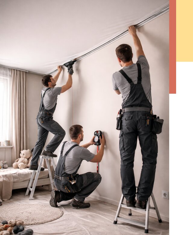 Монтаж натяжного потолка в детской в Воскресенске от 3618 руб. — быстро и недорого | ОТДЕЛОЧНИК-Вск