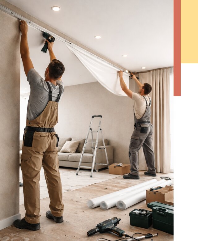 Монтаж натяжного потолка в гостиной в Воскресенске от 569 руб. | ОТДЕЛОЧНИК-Вск