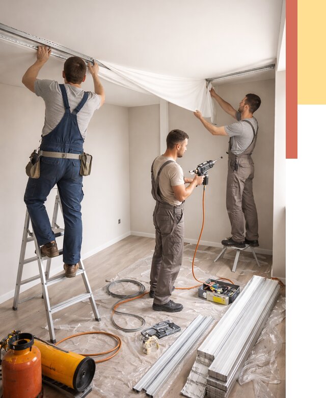 Монтаж натяжного потолка в студии в Воскресенске от 5686 руб. — быстро и недорого | ОТДЕЛОЧНИК-Вск