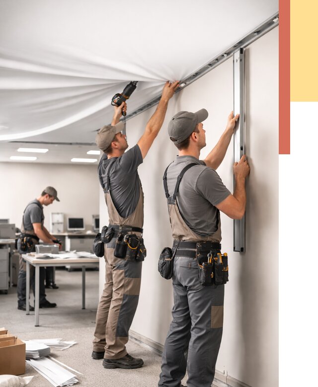 Монтаж натяжного потолка в офисе в Воскресенске от 465 руб/м² — быстро и недорого | ОТДЕЛОЧНИК-Вск