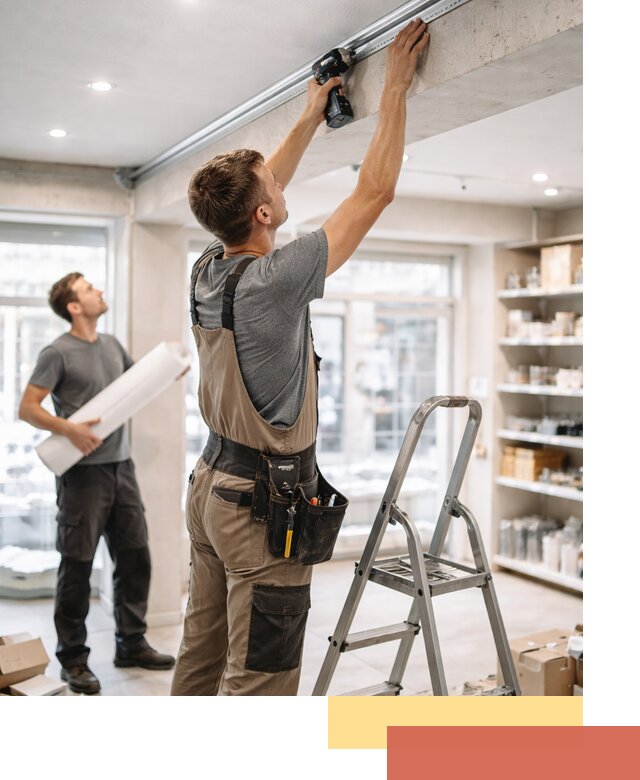 Монтаж натяжных потолков в магазине в Воскресенске