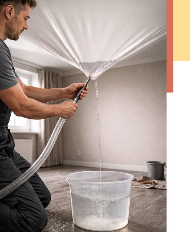 Слив воды с натяжного потолка в Воскресенске от 2585 руб. быстро и недорого | ОТДЕЛОЧНИК-Вск