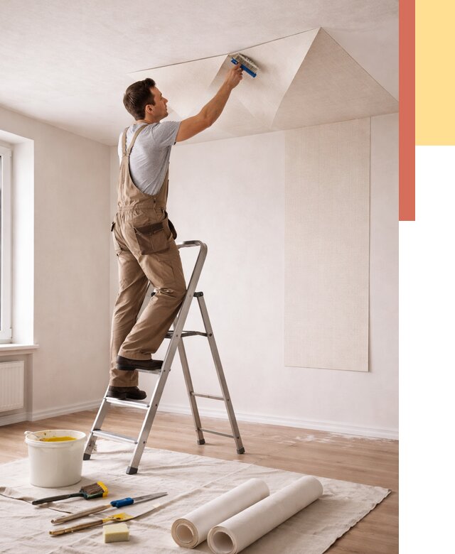 Поклейка обоев на потолок в Воскресенске от 4652 руб. быстро и недорого | ОТДЕЛОЧНИК-Вск